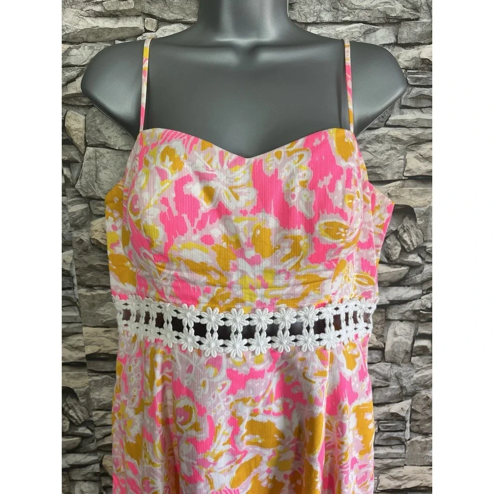 Lilly Pulitzer Lenore Lace Cutout Dress Spaghetti Straps Pockets Cotton 10 Sz 10 - Picture 2 of 11